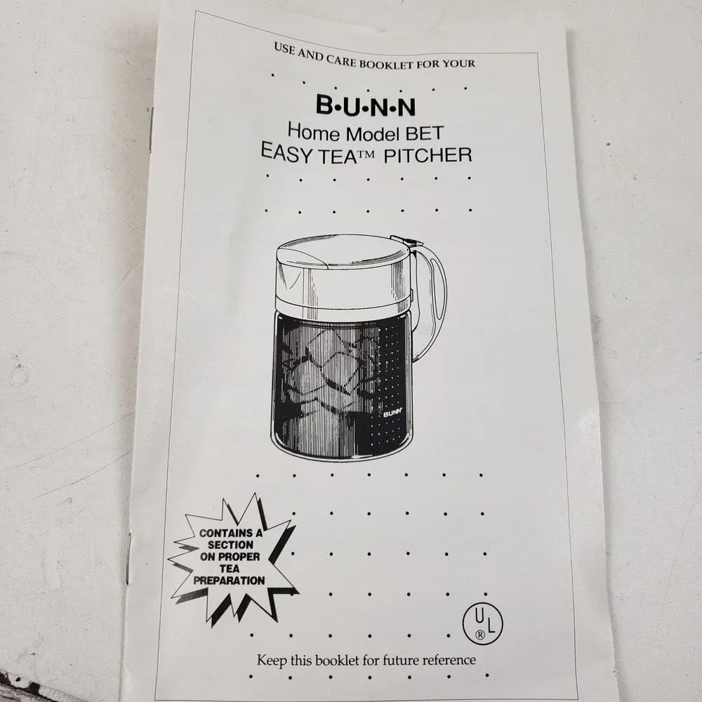 Bunn Easy Tea Pitcher Model BET White Yellow 3 Quart Glass Iced Tea Maker